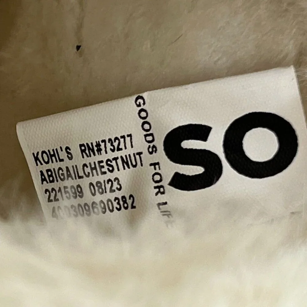 SO Womens Kohls Abigail Chestnut Brown Solid Faux Suede Fur Size 10 Winter Boots